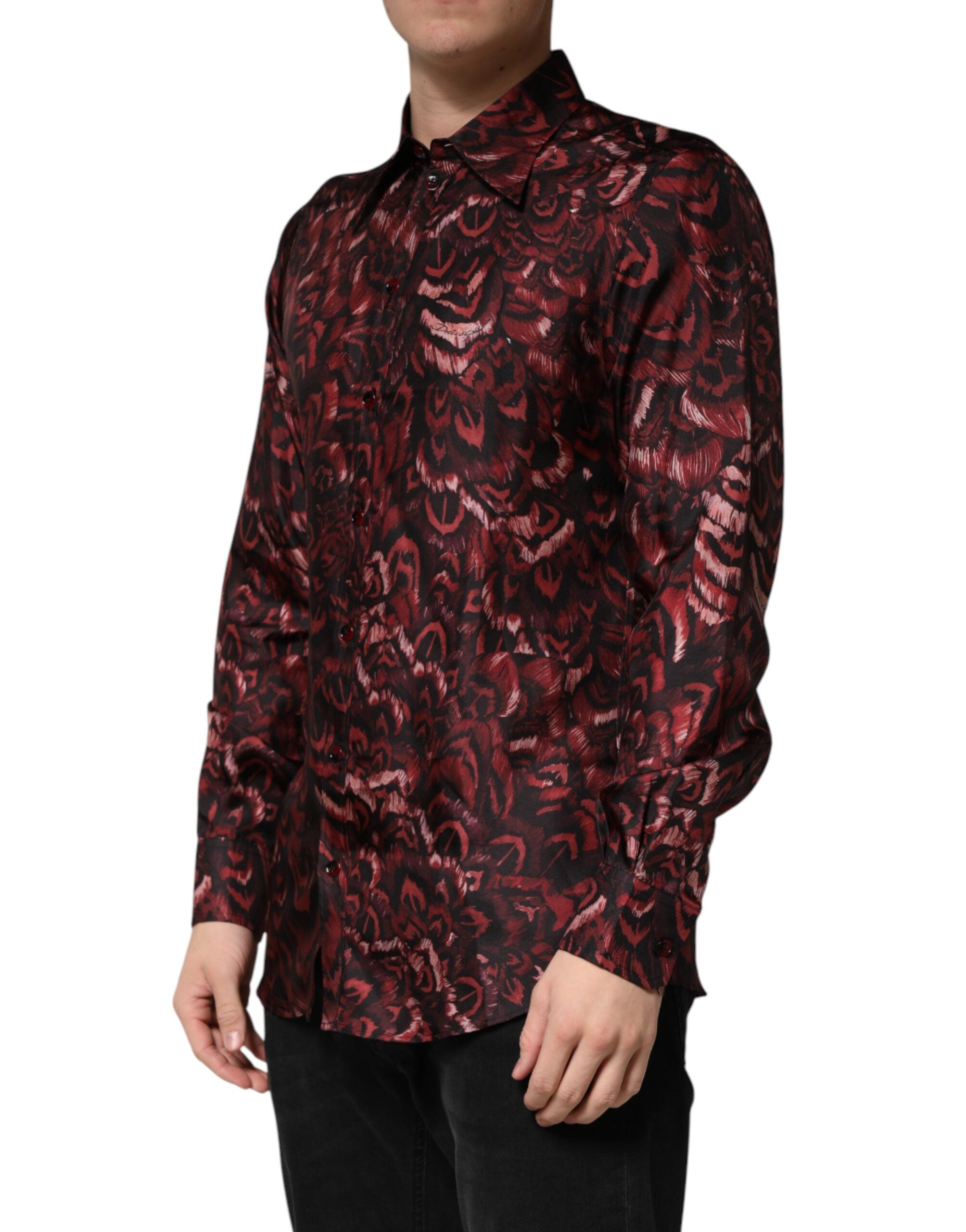 Dolce & Gabbana Herren-Hemd mit Bordeaux-Muster und Kragen