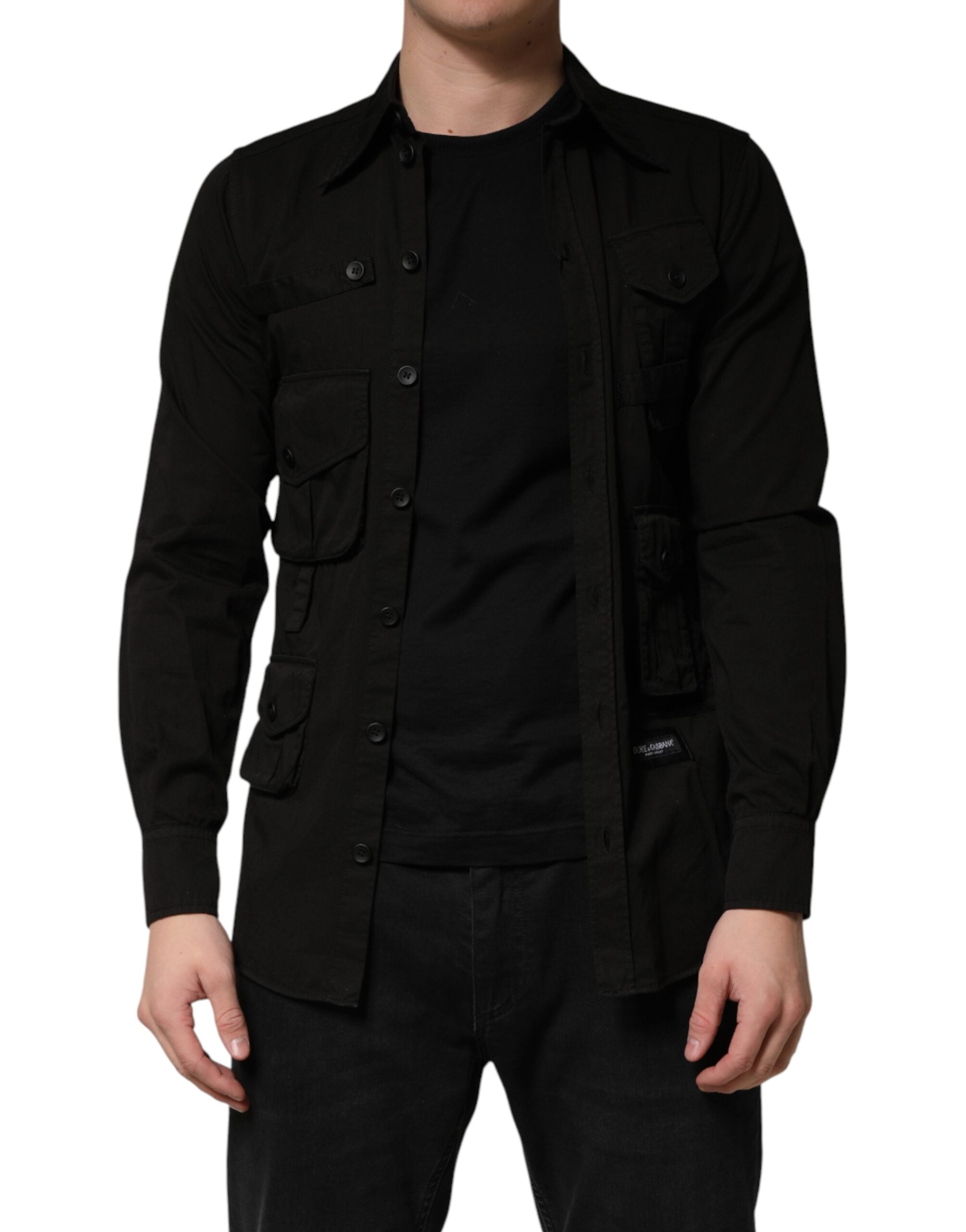 Dolce & Gabbana Schwarzes Baumwollhemd mit Kragen für Herren, Button-Down