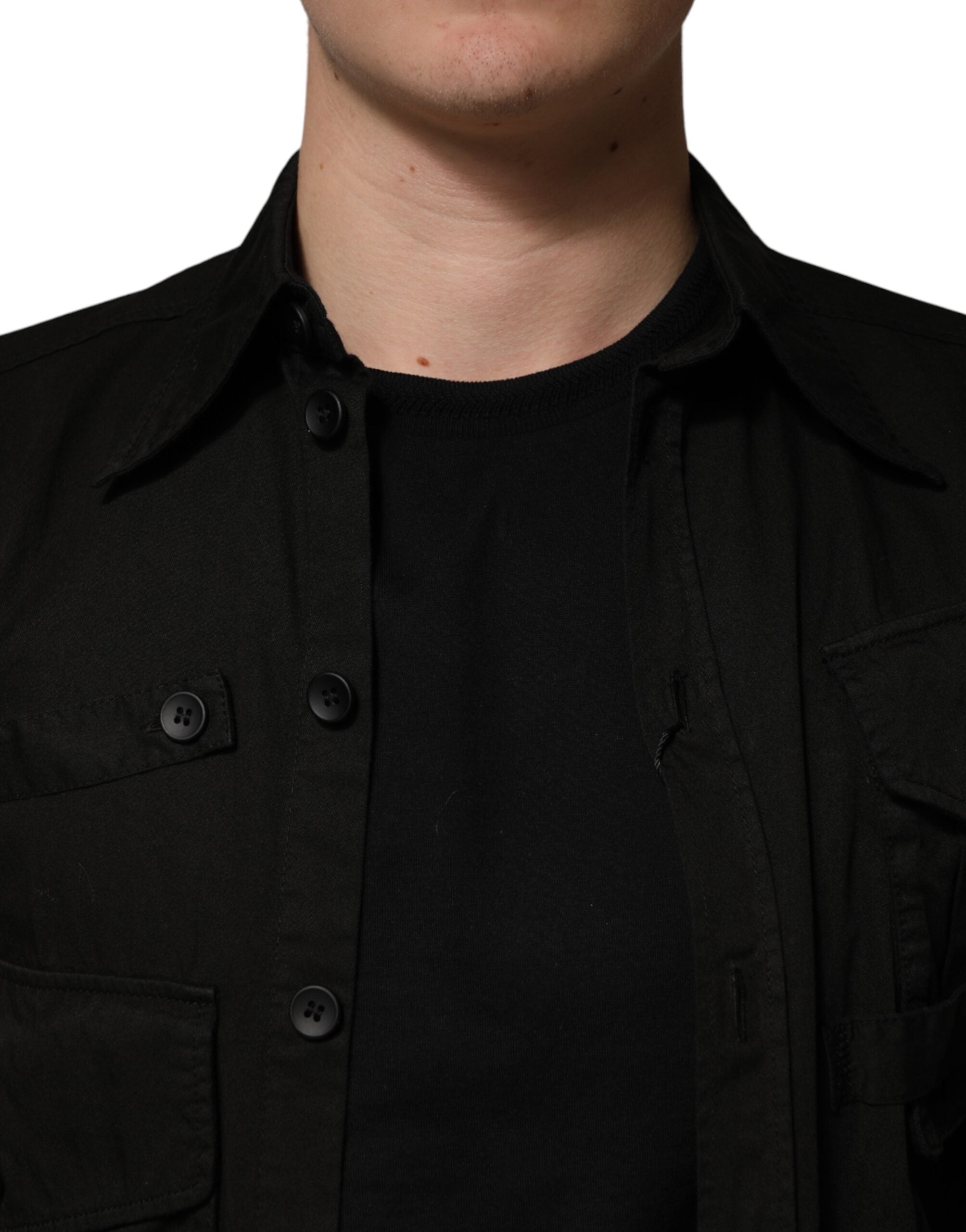 Dolce & Gabbana Schwarzes Baumwollhemd mit Kragen für Herren, Button-Down