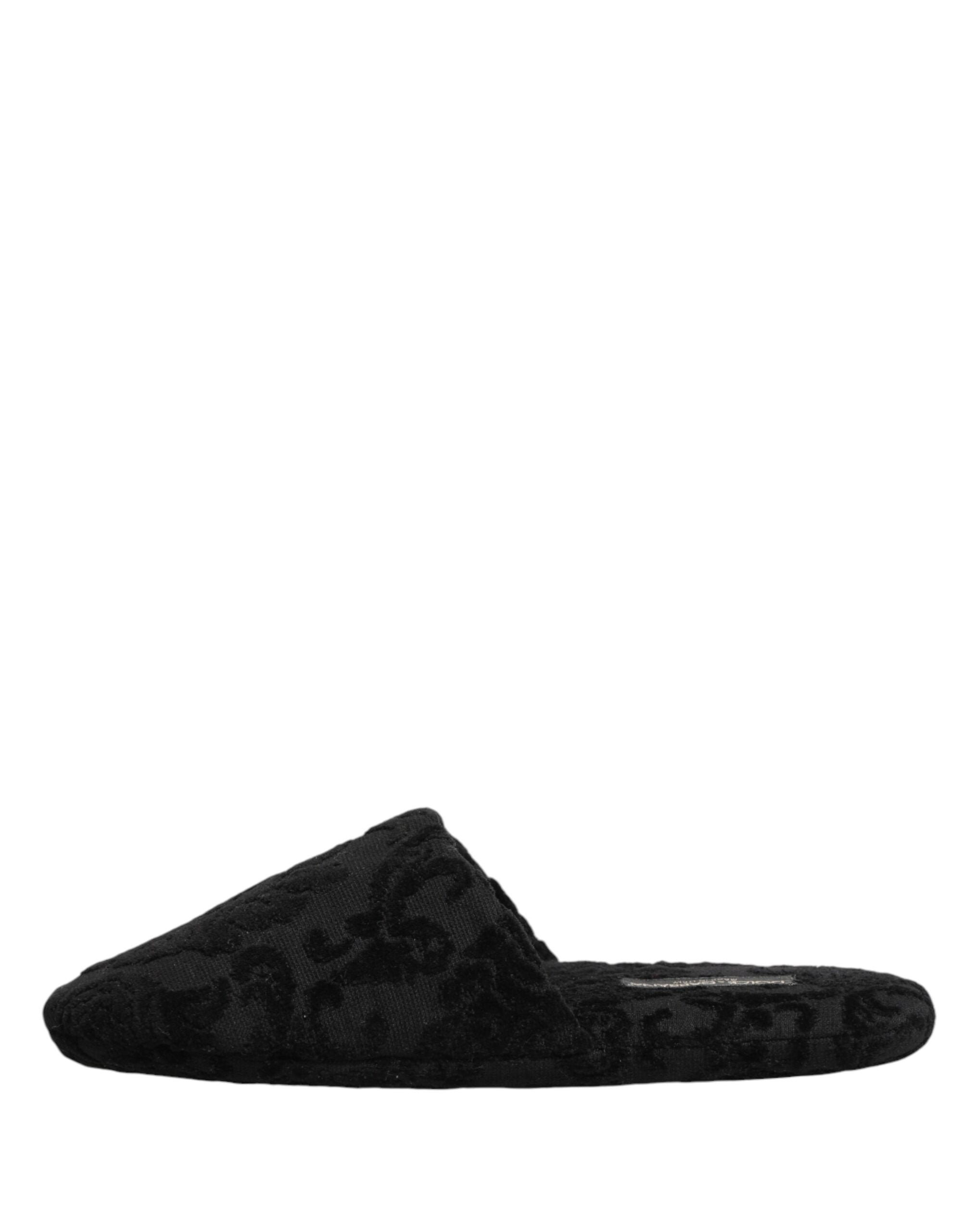 Dolce & Gabbana Schwarze Slipper-Flats mit Logo-Stickerei
