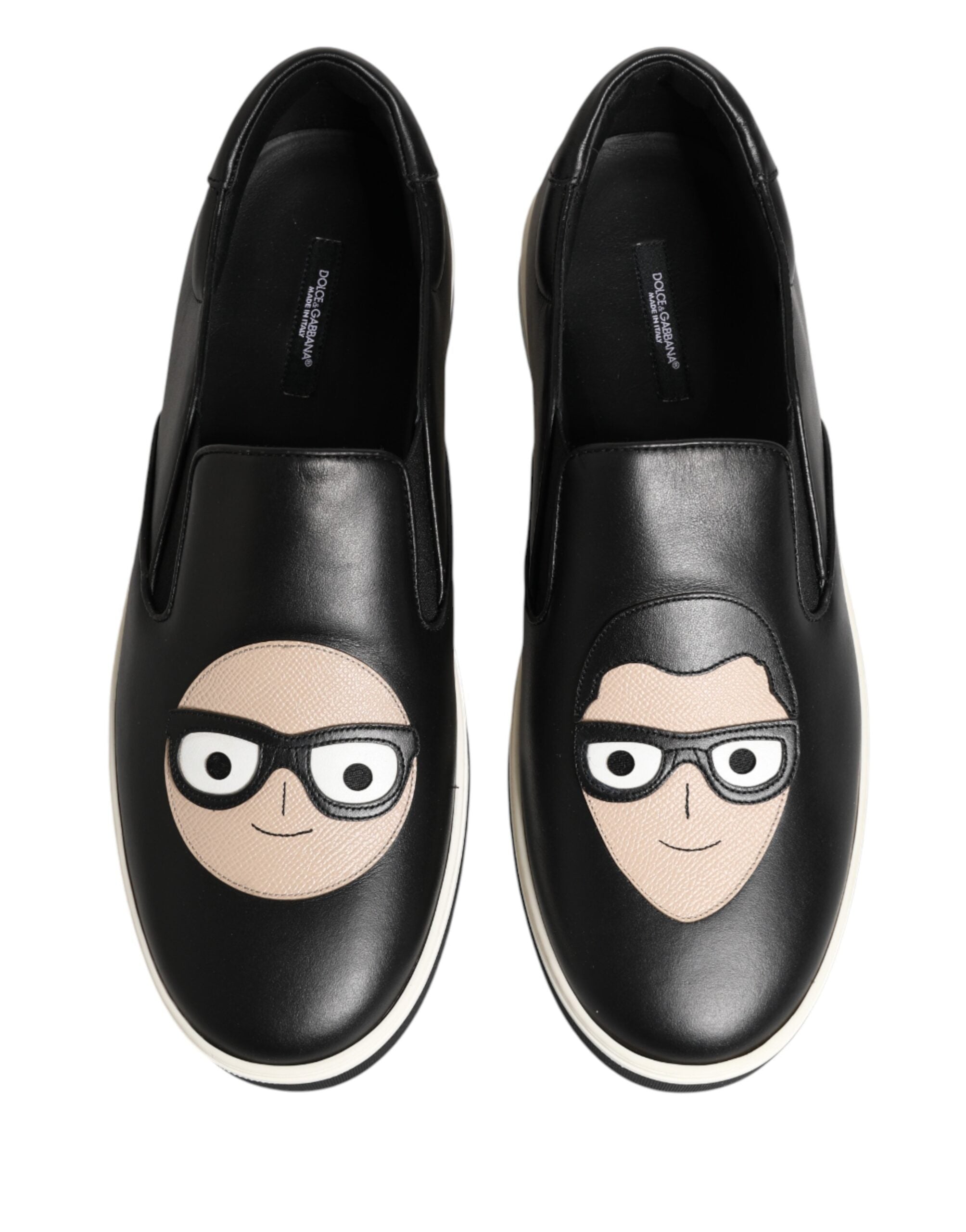 Dolce & Gabbana Schwarze Leder Signature Figures Sneaker Schuhe