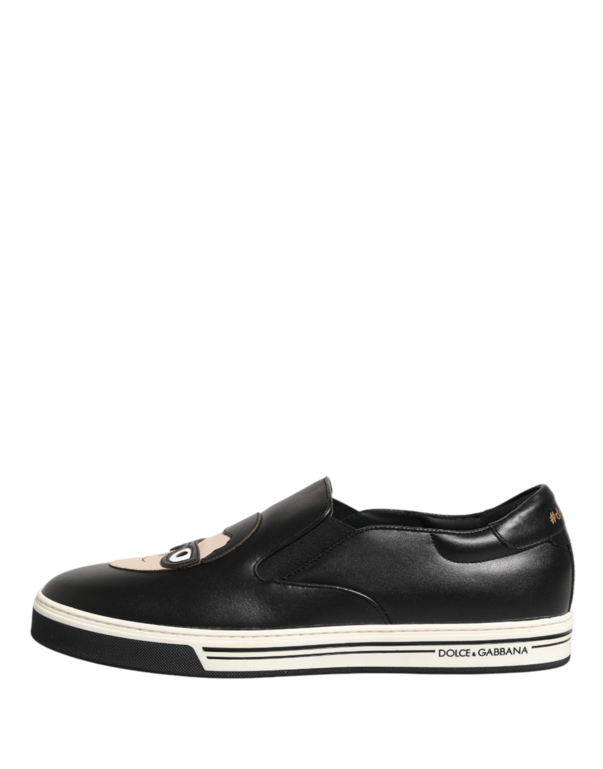 Dolce & Gabbana Schwarze Leder Signature Figures Sneaker Schuhe