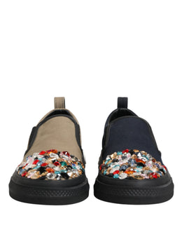 Dolce & Gabbana Blaue Canvas Sneaker mit Verzierungen zum Schlüpfen für Herren