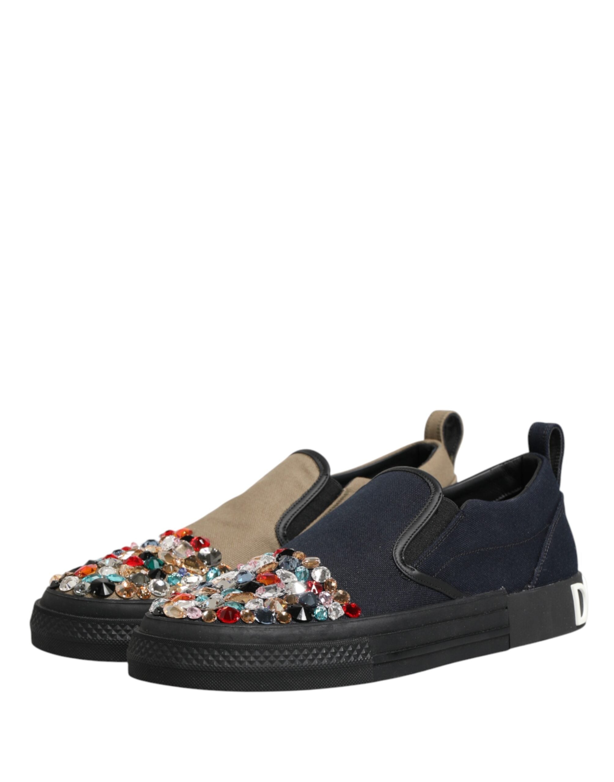 Dolce & Gabbana Blaue Canvas Sneaker mit Verzierungen zum Schlüpfen für Herren