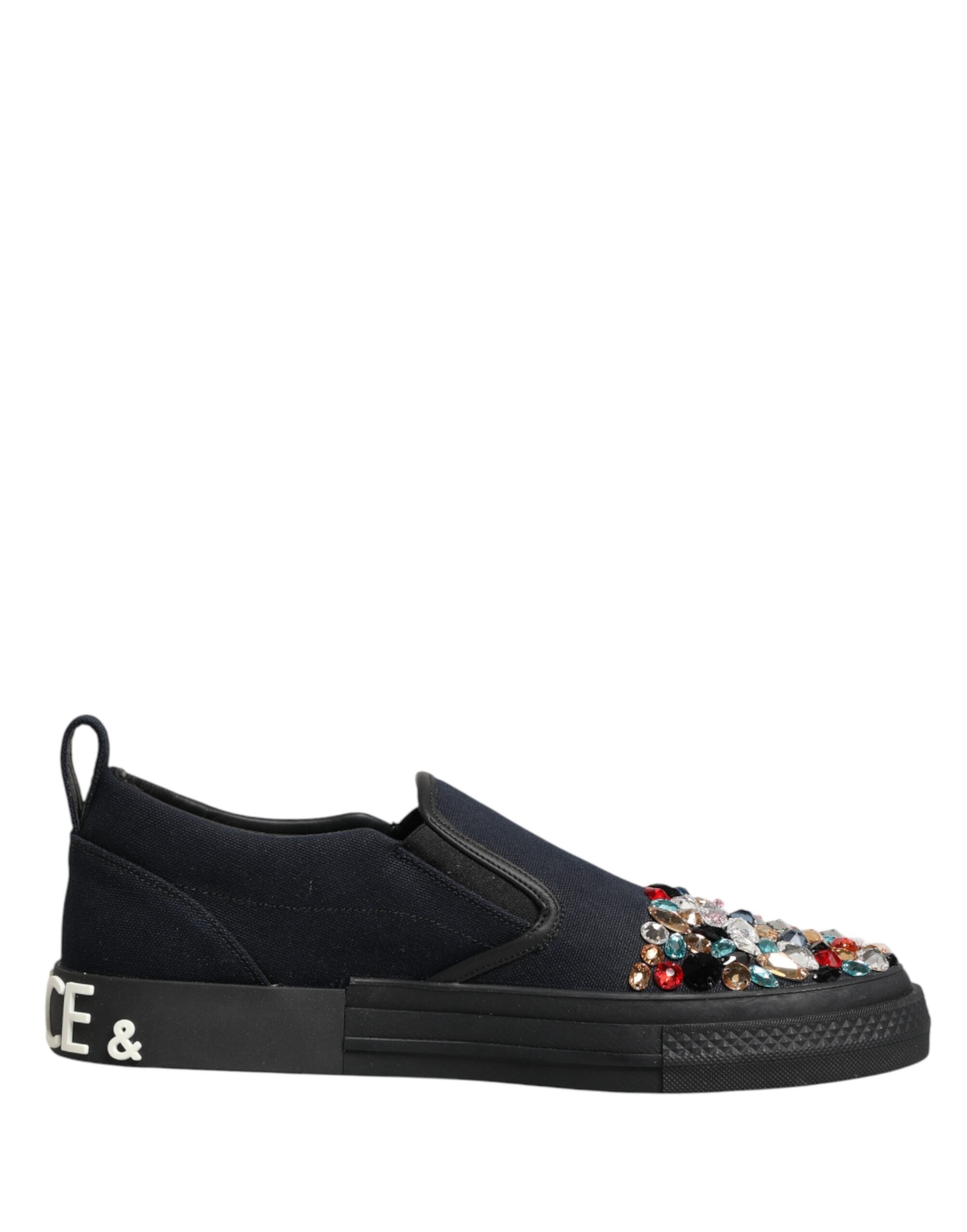 Dolce & Gabbana Blaue Canvas Sneaker mit Verzierungen zum Schlüpfen für Herren