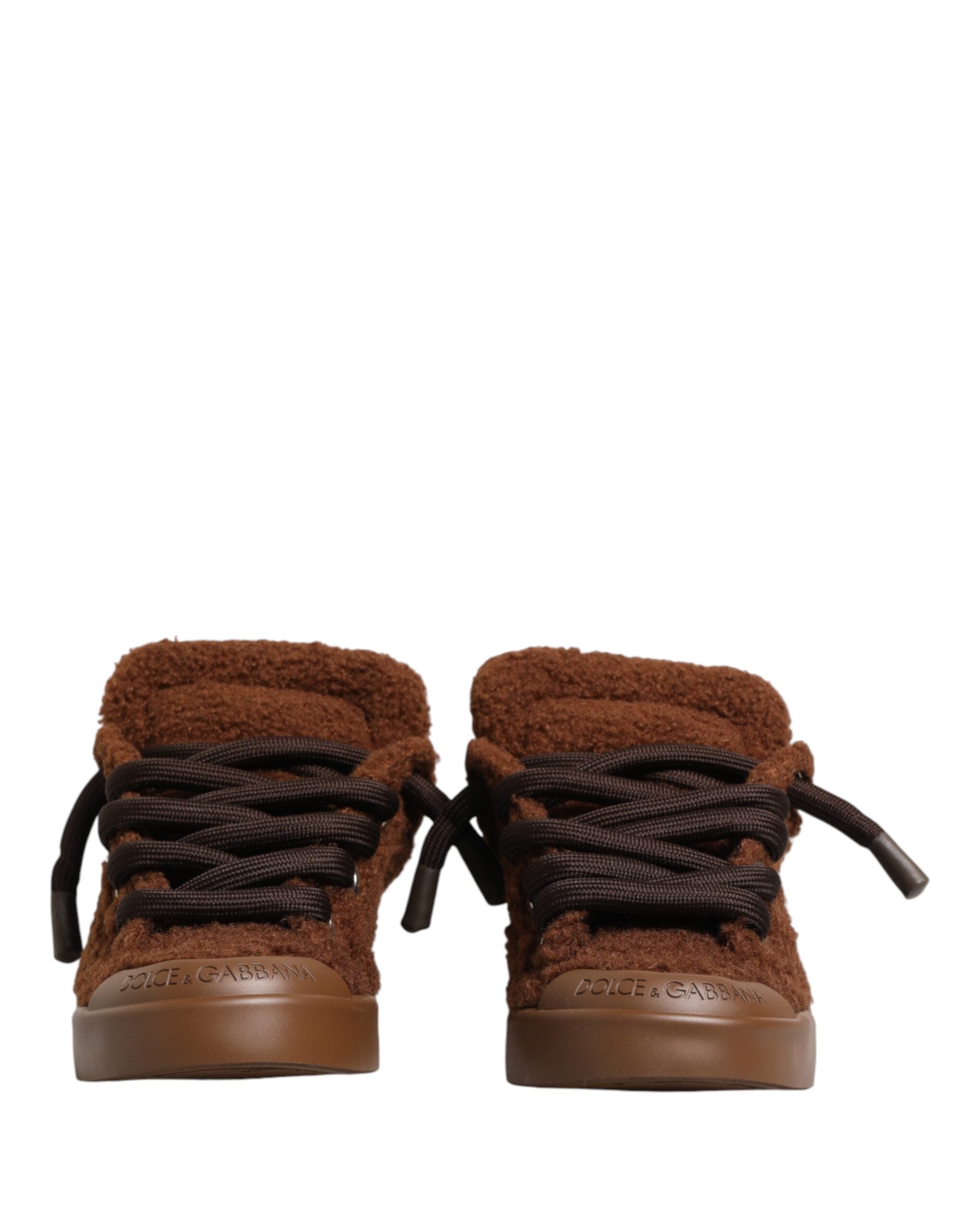 Dolce & Gabbana Braune Low-Top-Sneaker aus Kunst Shearling