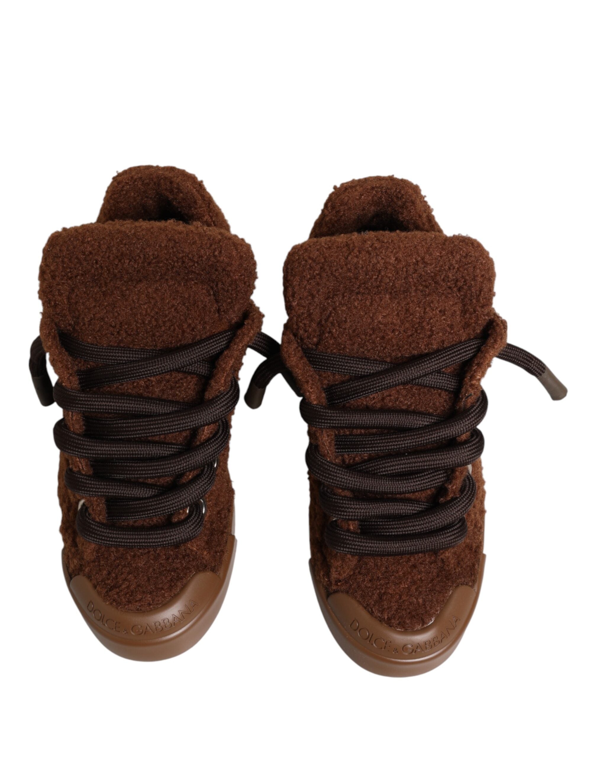 Dolce & Gabbana Braune Low-Top-Sneaker aus Kunst Shearling