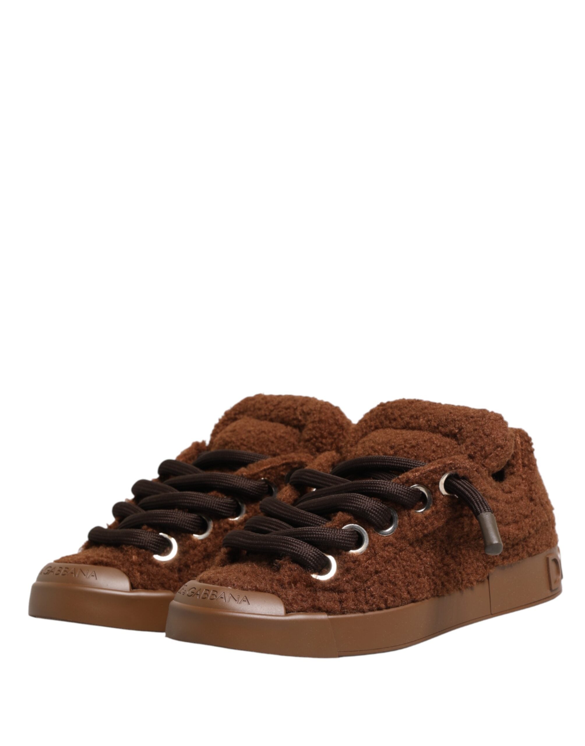 Dolce & Gabbana Braune Low-Top-Sneaker aus Kunst Shearling