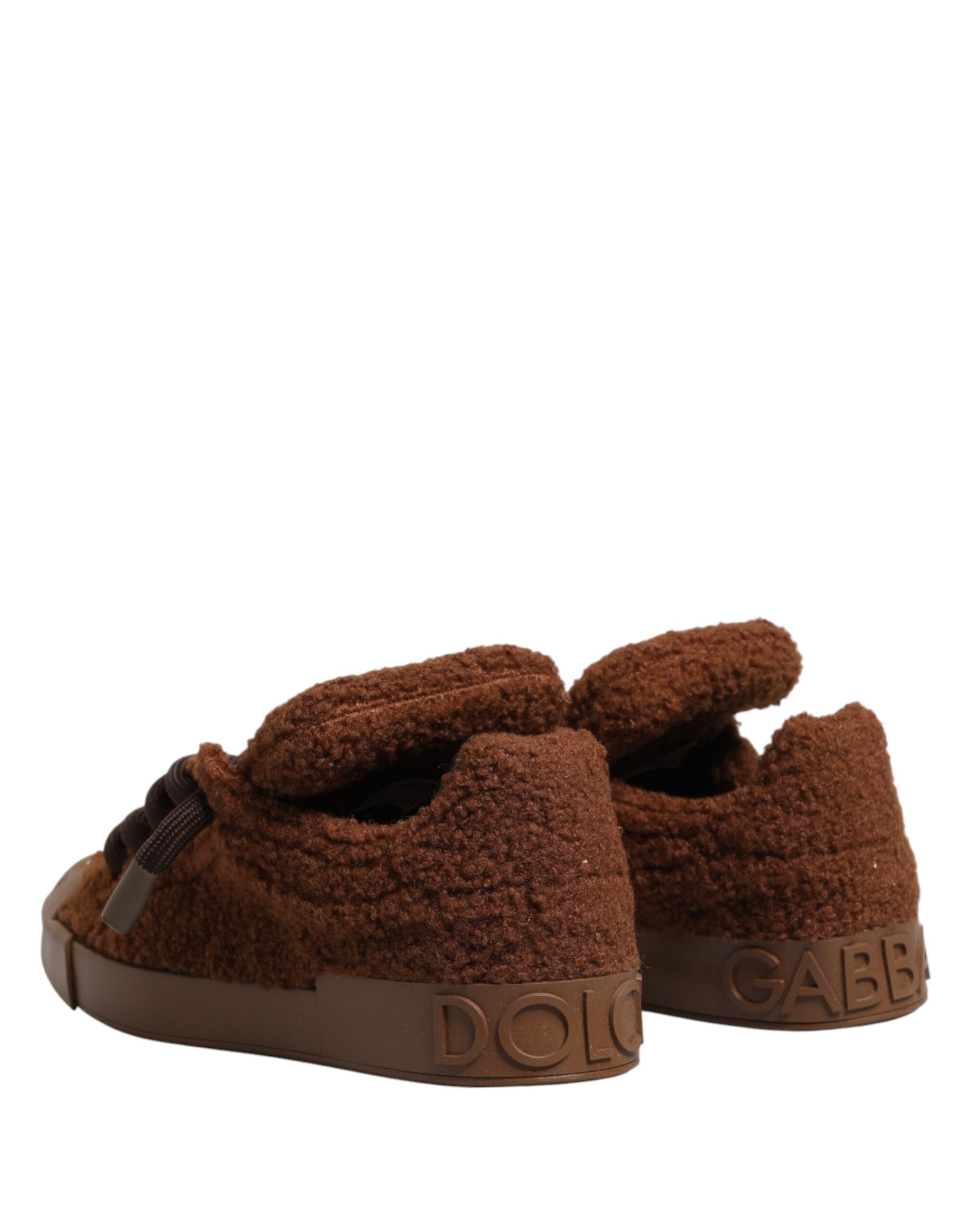 Dolce & Gabbana Braune Low-Top-Sneaker aus Kunst Shearling