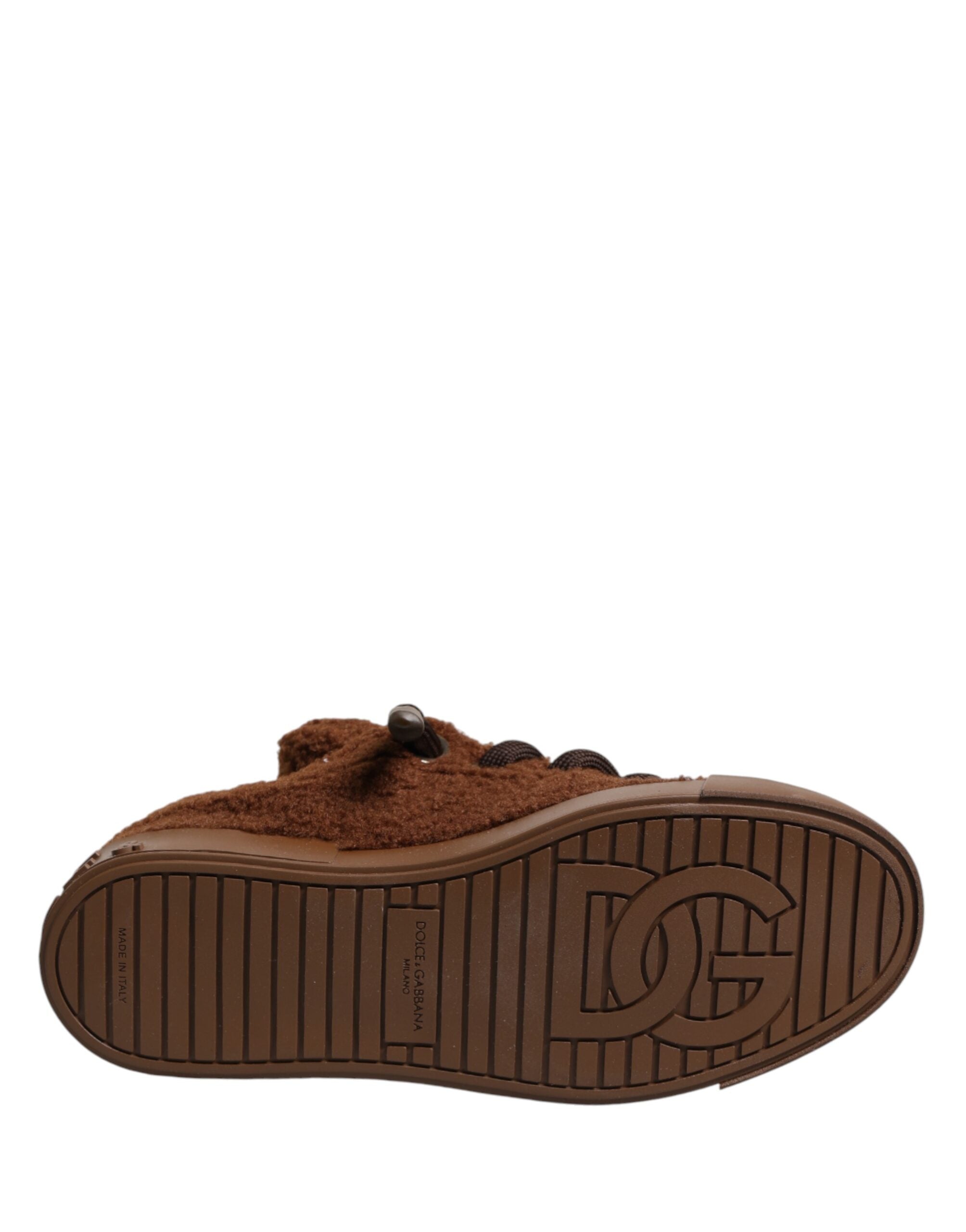 Dolce & Gabbana Braune Low-Top-Sneaker aus Kunst Shearling