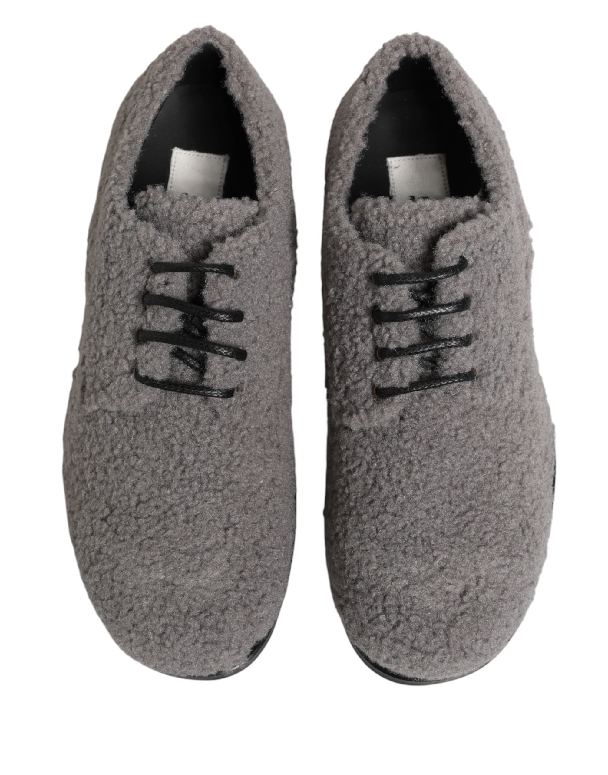 Dolce & Gabbana Graue Fleece Schnürschuhe Herren Derby-Kleiderschuhe
