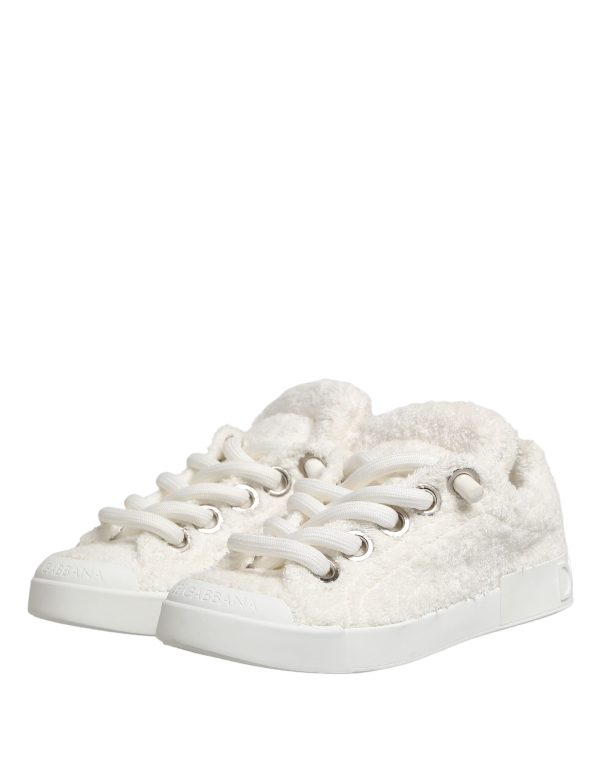 Dolce & Gabbana Weiße Low-Top-Sneaker aus Kunst Shearling