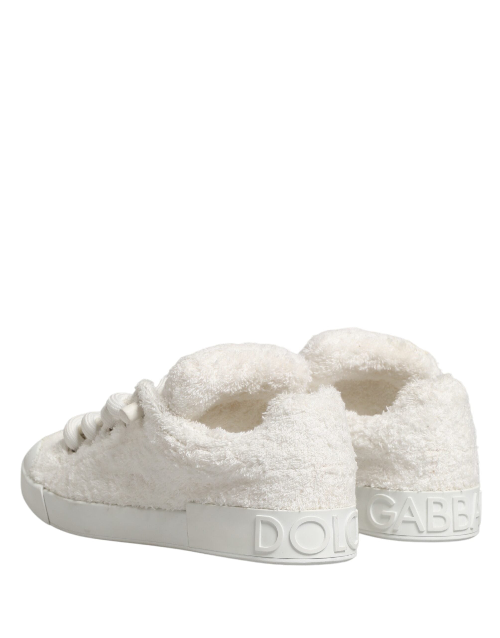 Dolce & Gabbana Weiße Low-Top-Sneaker aus Kunst Shearling