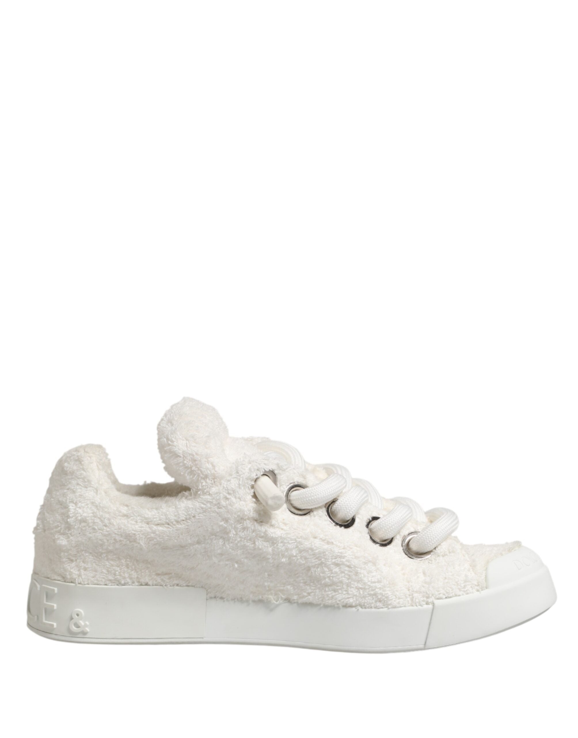 Dolce & Gabbana Weiße Low-Top-Sneaker aus Kunst Shearling