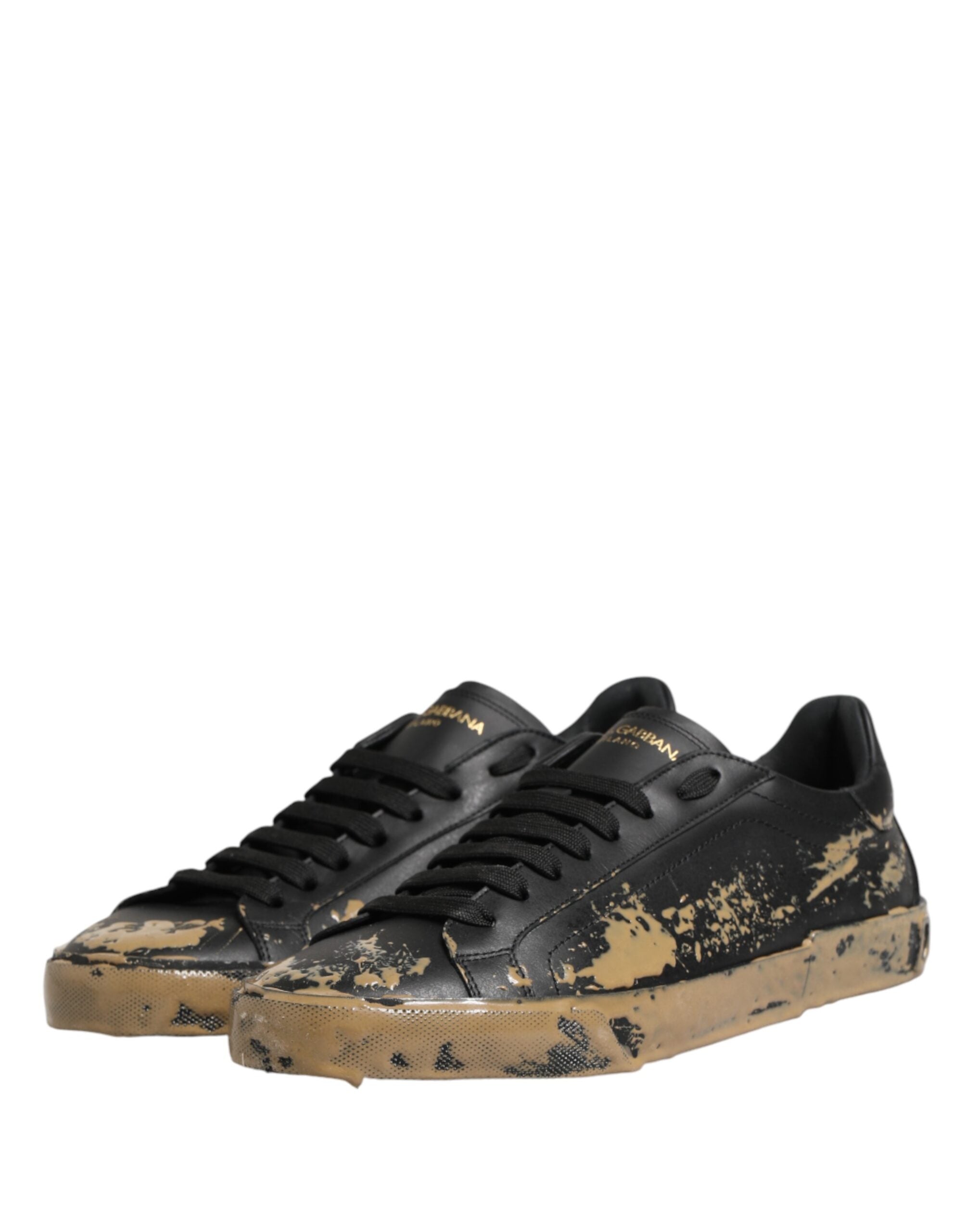 Dolce & Gabbana Schwarze Portofino Sneaker in Used-Look, Low-Top
