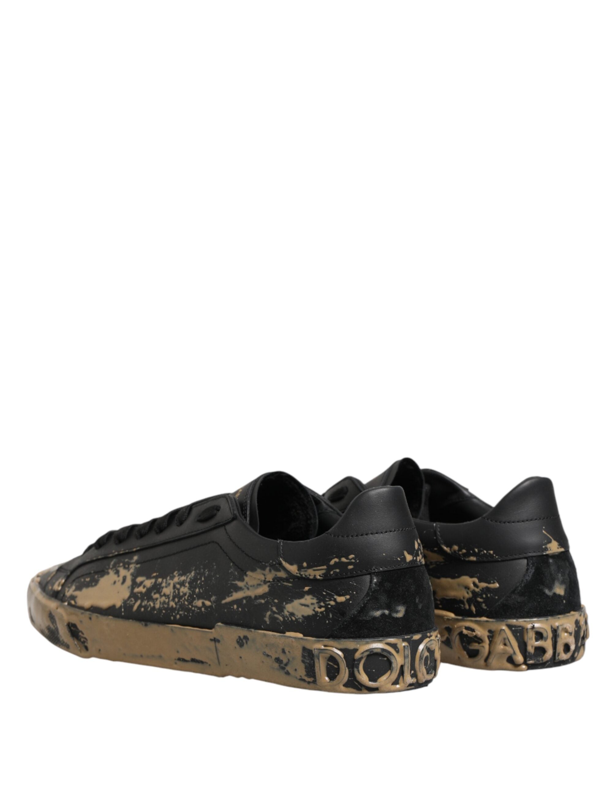 Dolce & Gabbana Schwarze Portofino Sneaker in Used-Look, Low-Top