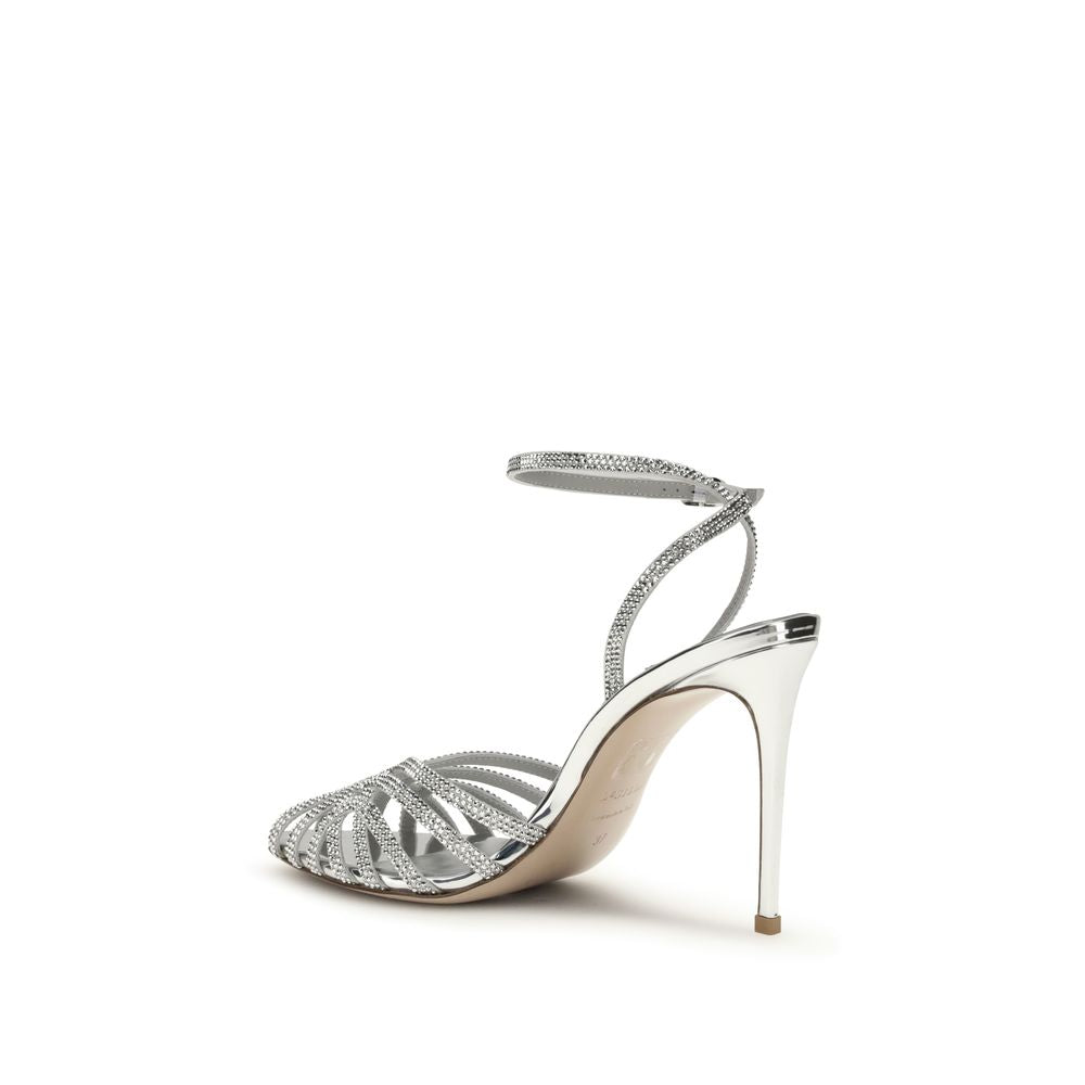 LE SILLA Sandaletten aus silbernem Kalbsleder mit Stiletto-Absatz
