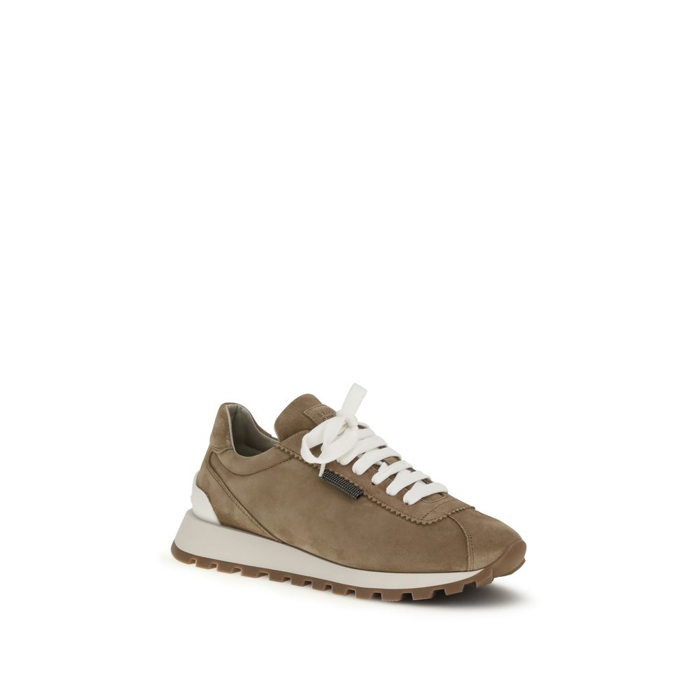 Brunello Cucinelli Beige Kalbsleder Bos Taurus Plateau-Sneaker
