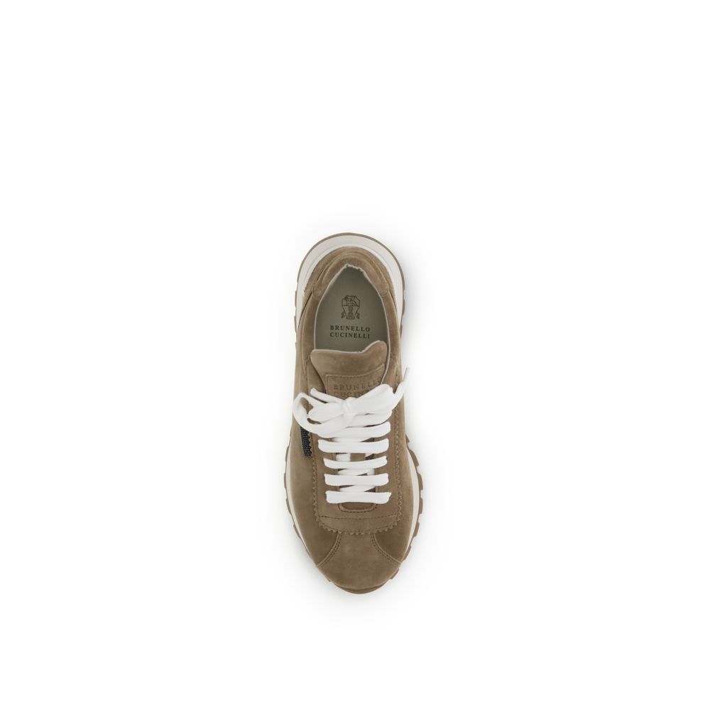Brunello Cucinelli Beige Kalbsleder Bos Taurus Plateau-Sneaker