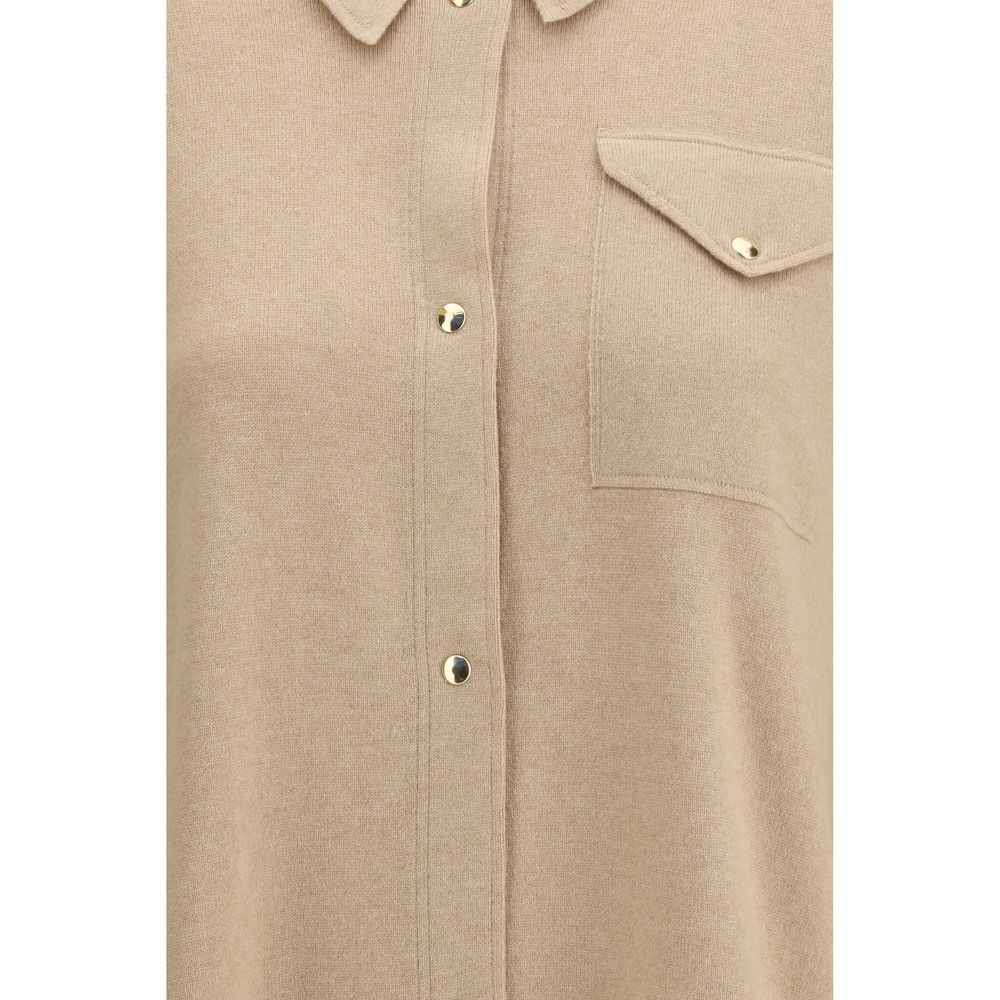 Fabiana Filippi Hemdbluse aus beigem Fleece-Wolle-Strick