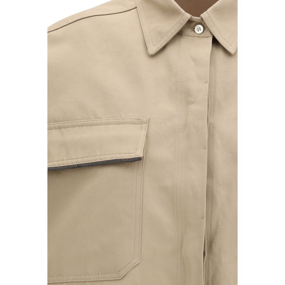 Brunello Cucinelli Beige Baumwoll-Shirt mit kurzen Ärmeln