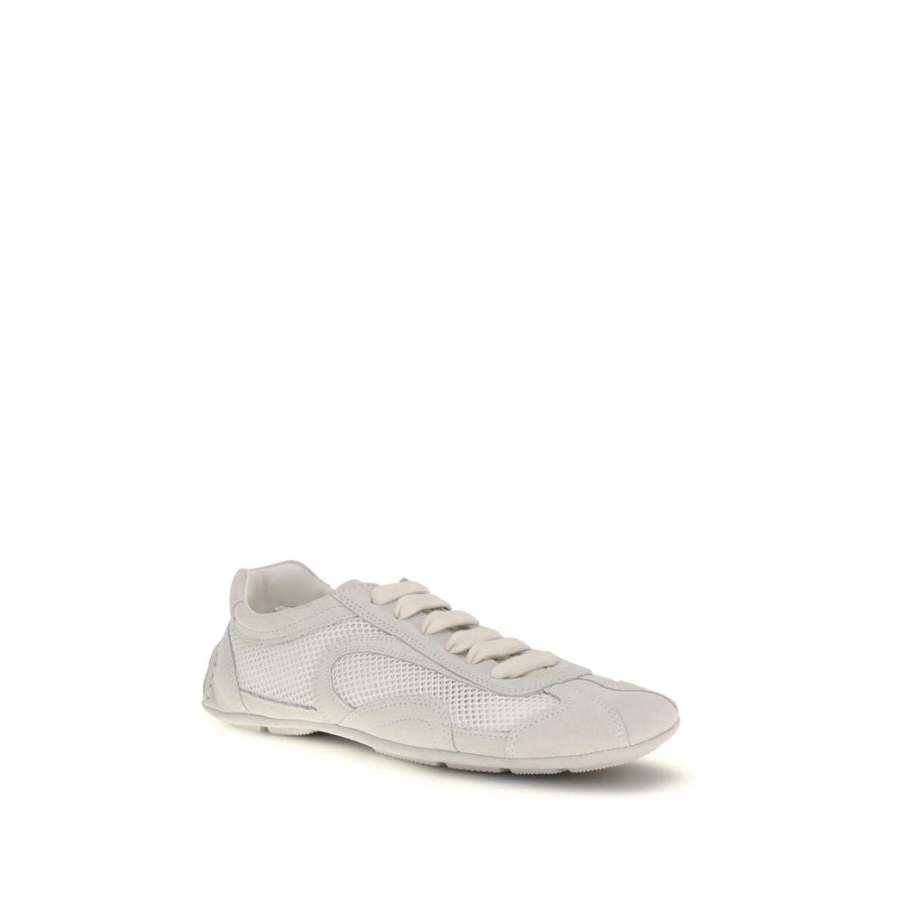 Prada Weiße Stoff-Sneaker mit niedrigem Schaft