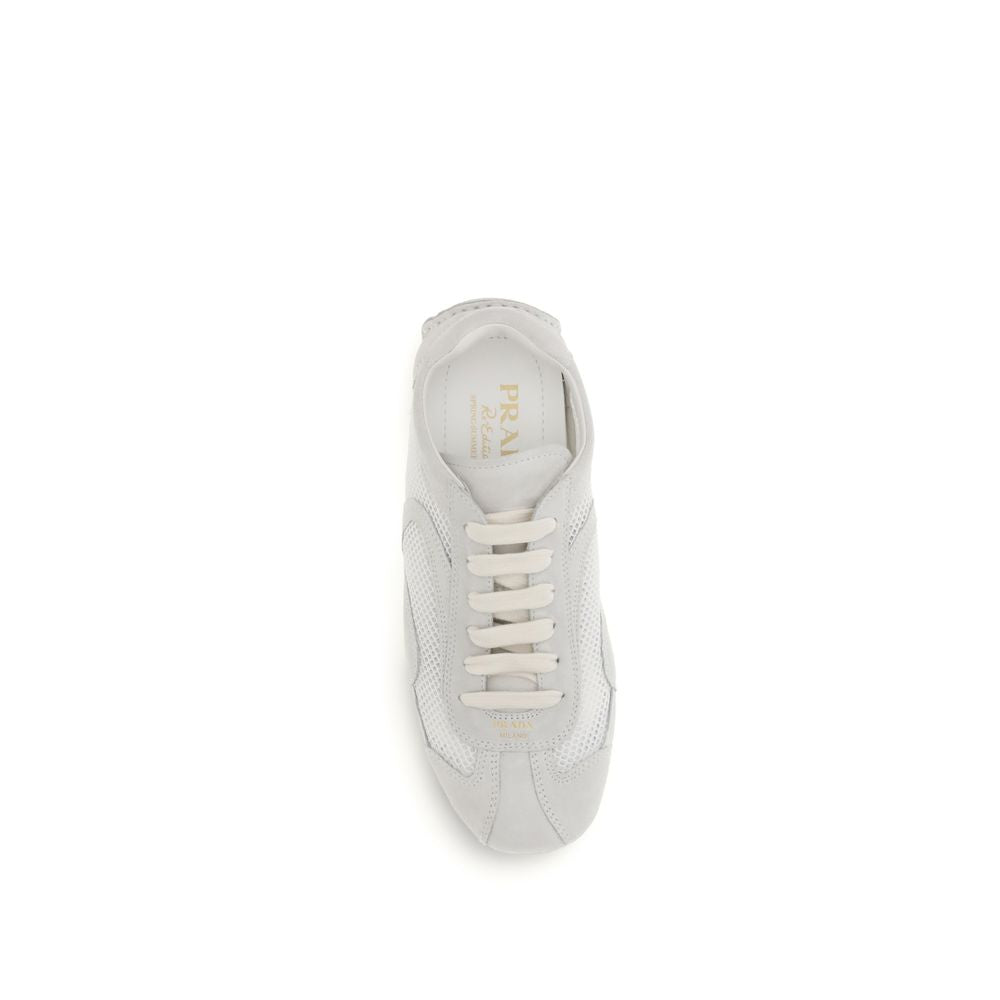 Prada Weiße Stoff-Sneaker mit niedrigem Schaft