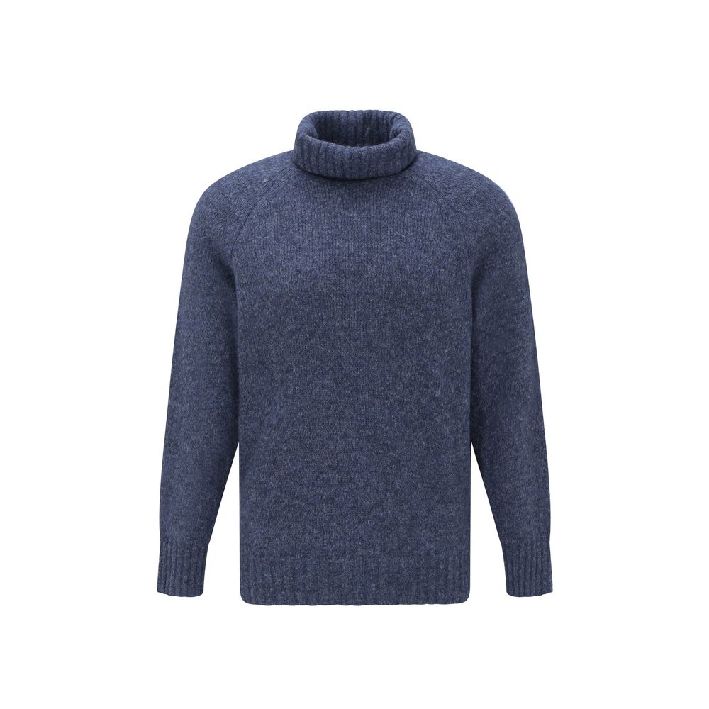 Brunello Cucinelli Blauer Rollkragenpullover aus Alpakawolle und Leder