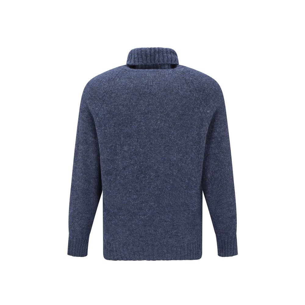 Brunello Cucinelli Blauer Rollkragenpullover aus Alpakawolle und Leder