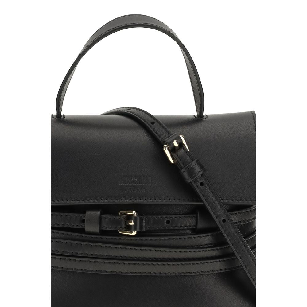 Moschino Schwarze Kalbsleder Bos Taurus Handtasche