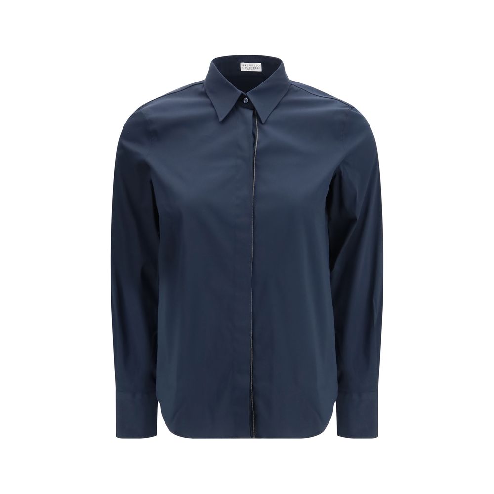 Brunello Cucinelli Blaues Baumwollhemd
