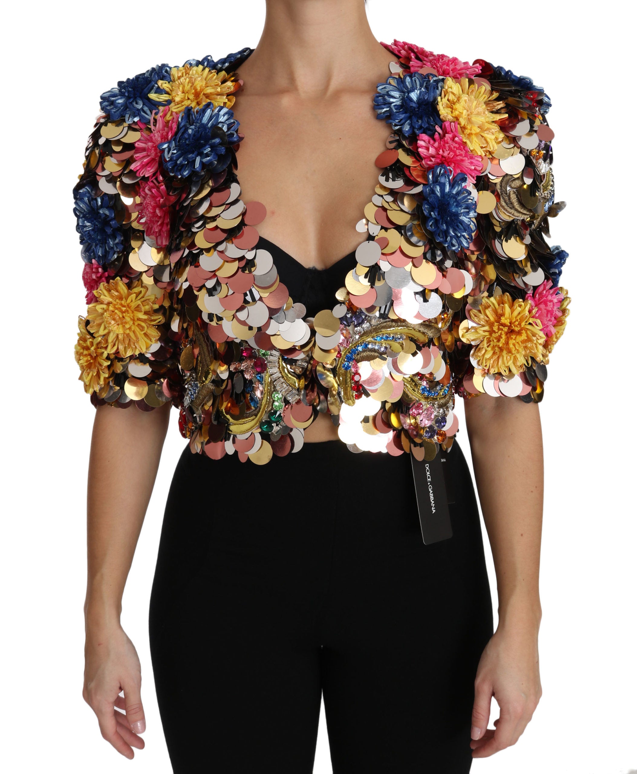 Dolce & Gabbana Crystal Pailletten Jacke Mantel mit Blumenmuster