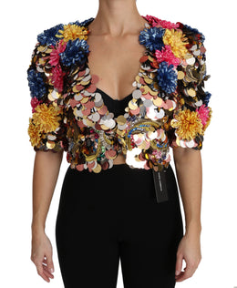 Dolce & Gabbana Crystal Pailletten Jacke Mantel mit Blumenmuster