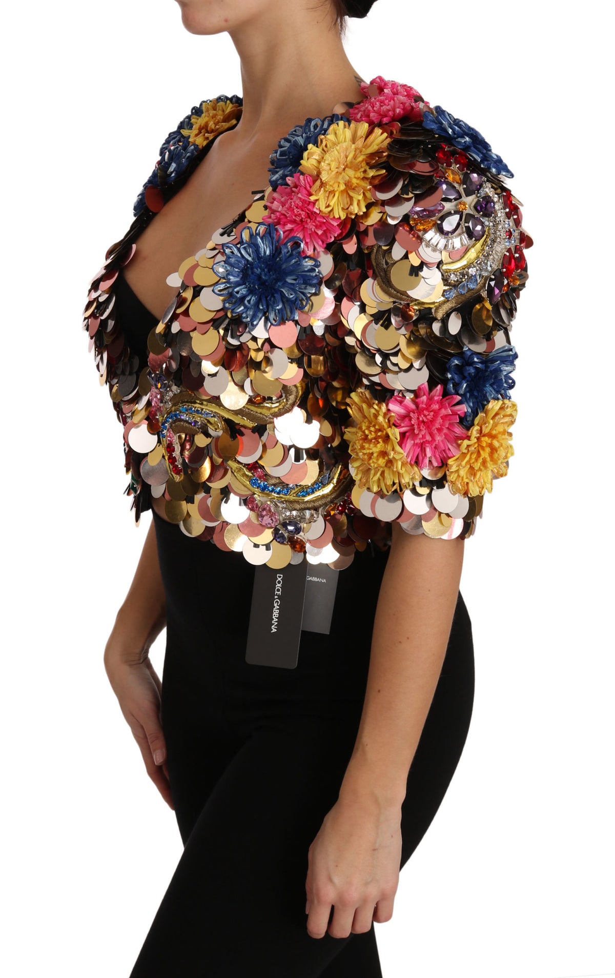 Dolce & Gabbana Crystal Pailletten Jacke Mantel mit Blumenmuster