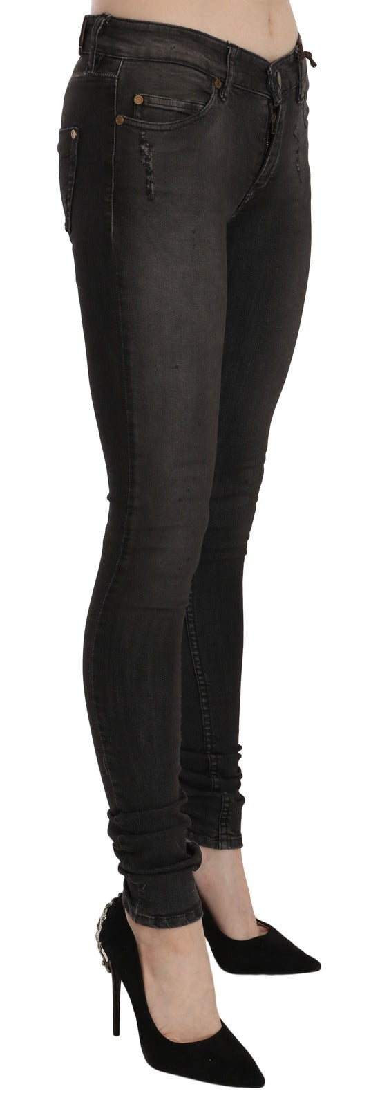 PLEIN SUD Schwarze Skinny Jeans aus gewaschener Baumwolle mit tiefem Bund
