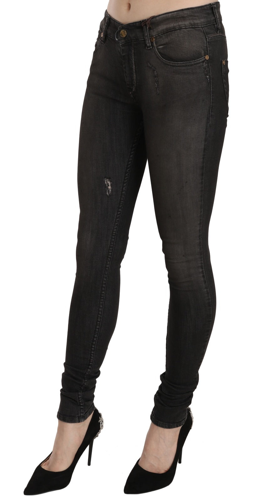 PLEIN SUD Schwarze Skinny Jeans aus gewaschener Baumwolle mit tiefem Bund