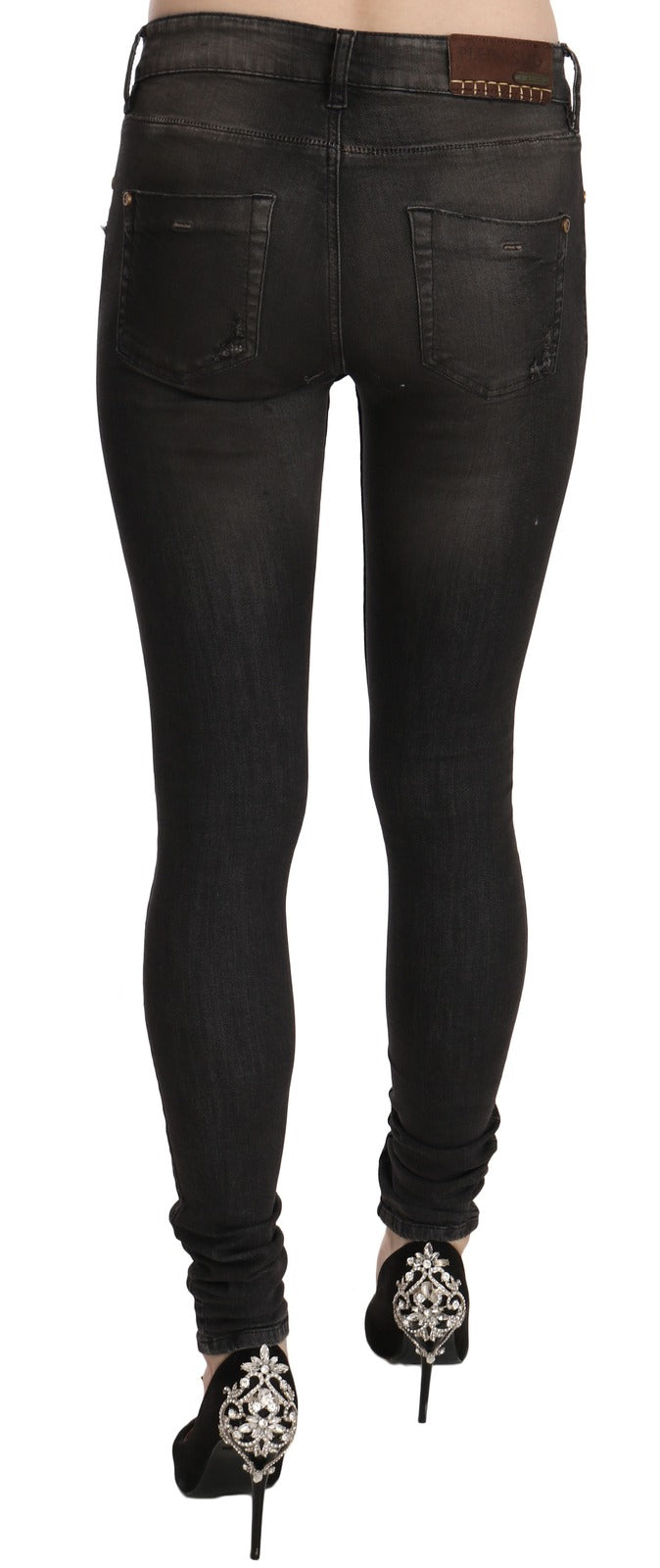 PLEIN SUD Schwarze Skinny Jeans aus gewaschener Baumwolle mit tiefem Bund