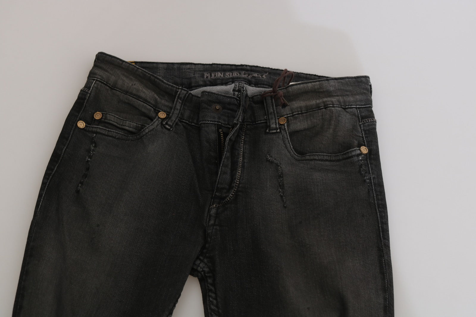 PLEIN SUD Schwarze Skinny Jeans aus gewaschener Baumwolle mit tiefem Bund