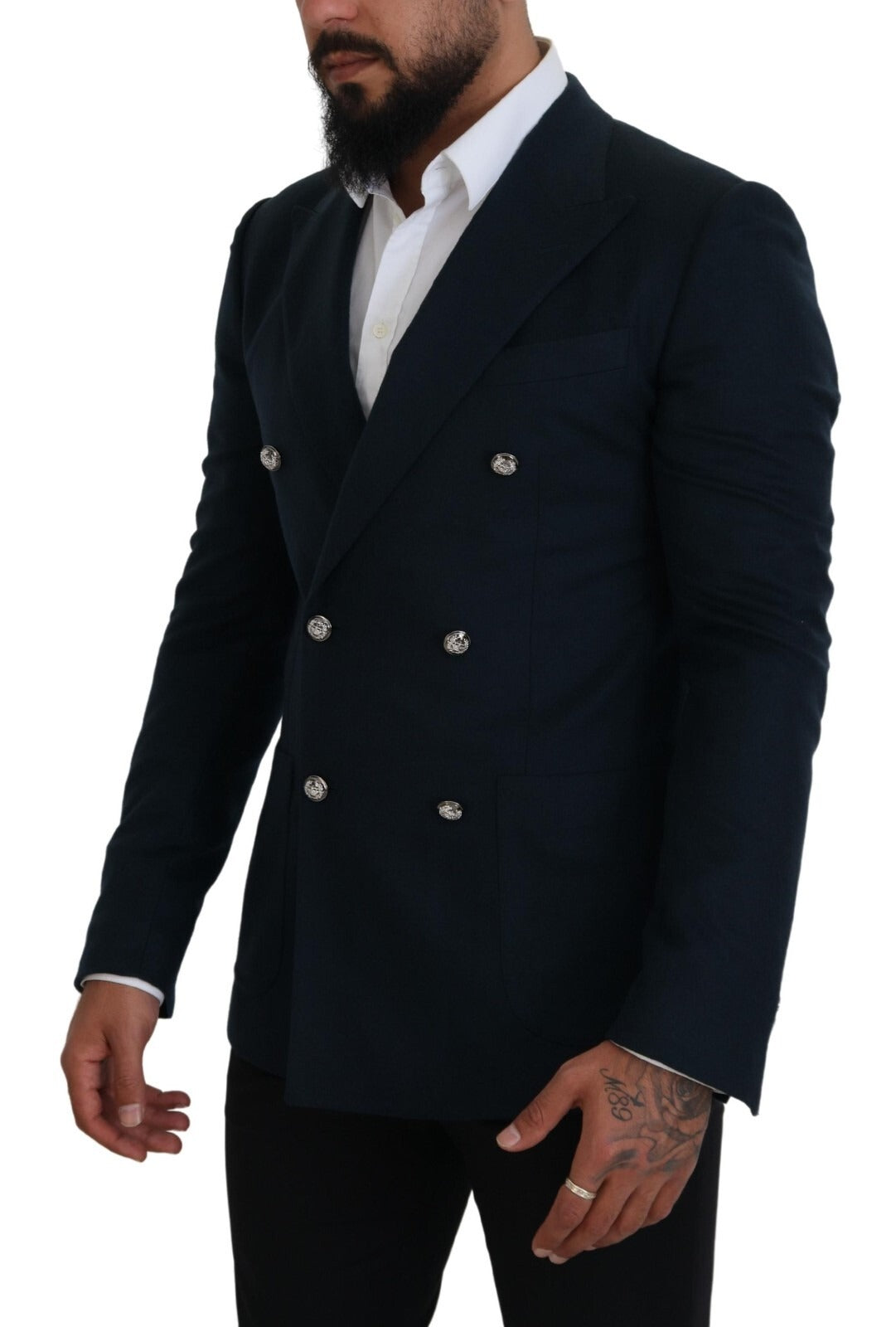 Dolce & Gabbana Blauer Zweireihiger Formaler Mantel-Blazer