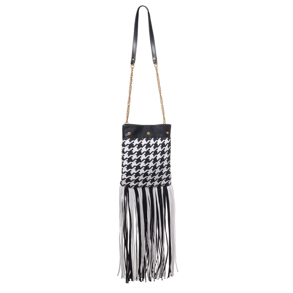 Versace Schwarze und weiße Schultertasche aus Leder und Textil