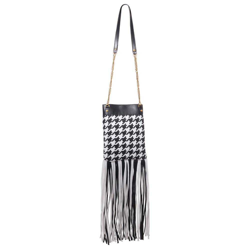 Versace Schwarze und weiße Schultertasche aus Leder und Textil