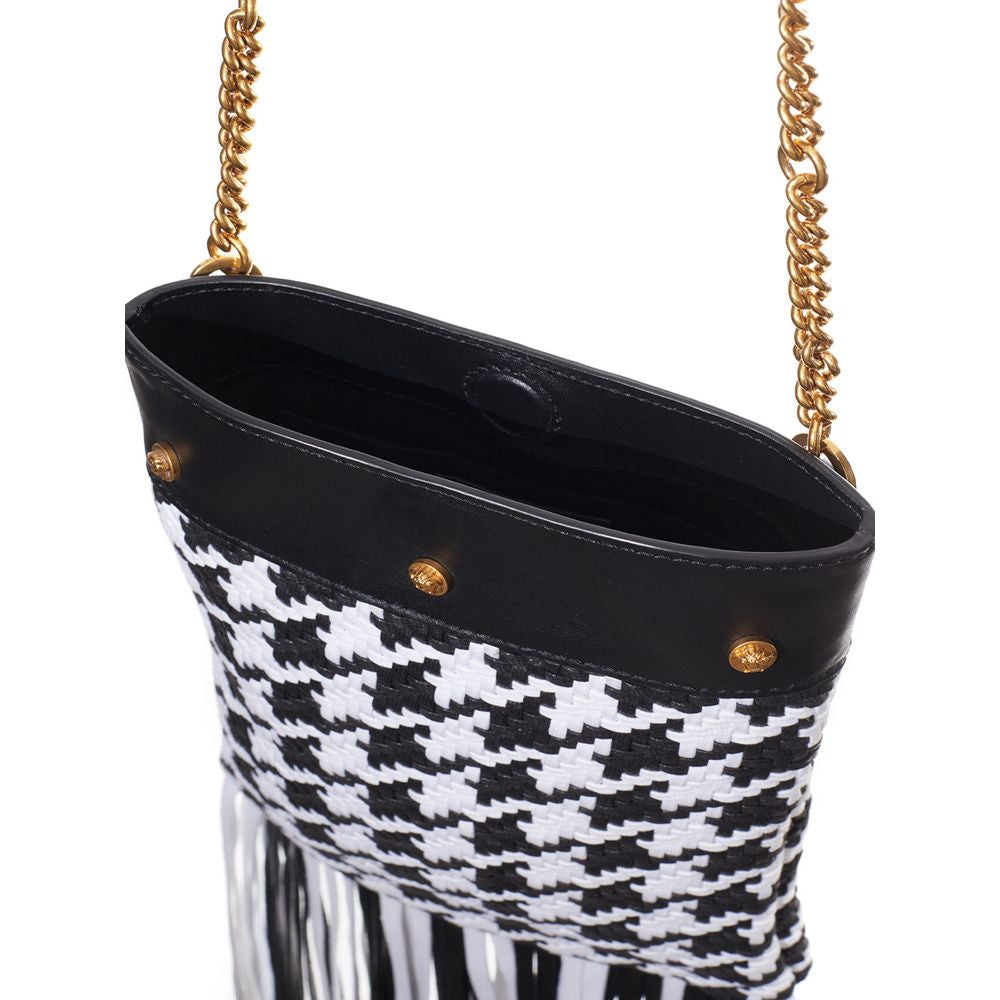 Versace Schwarze und weiße Schultertasche aus Leder und Textil
