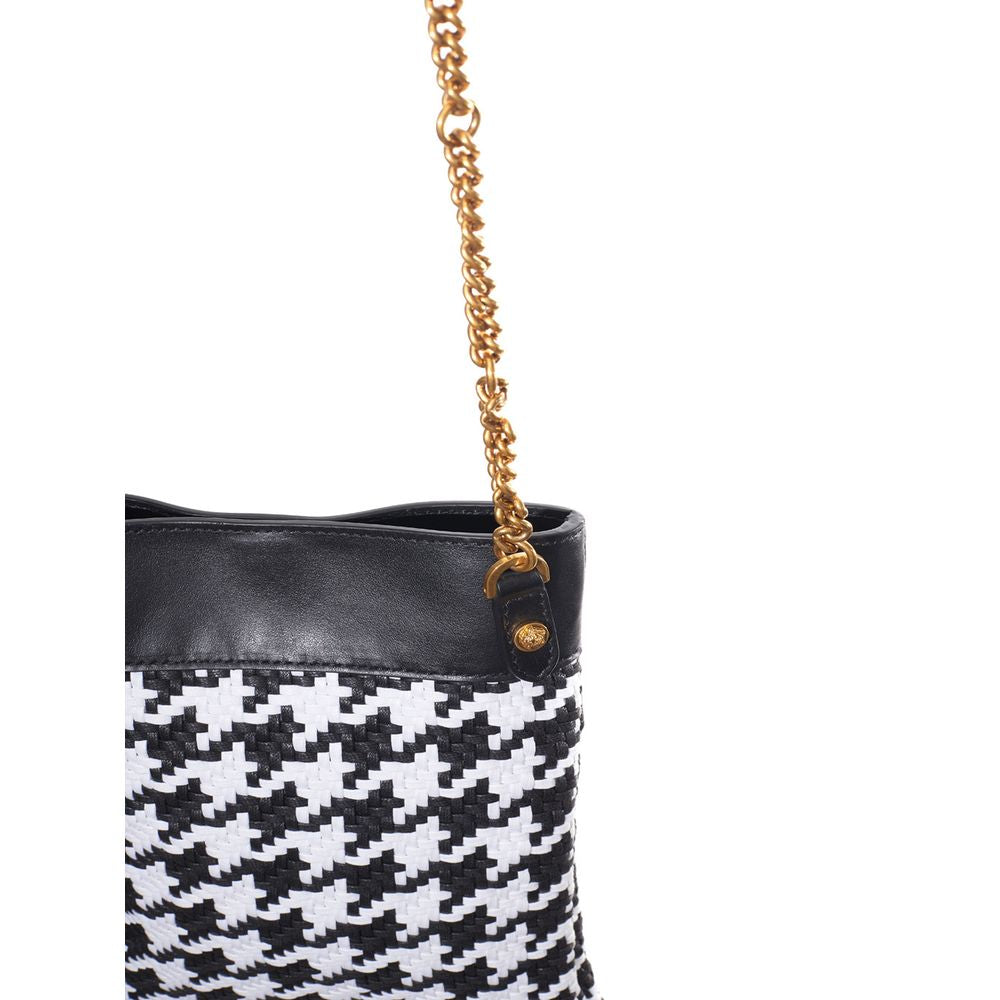 Versace Schwarze und weiße Schultertasche aus Leder und Textil