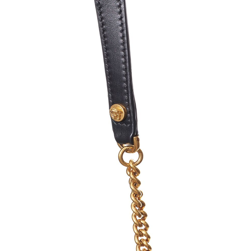 Versace Schwarze und weiße Schultertasche aus Leder und Textil
