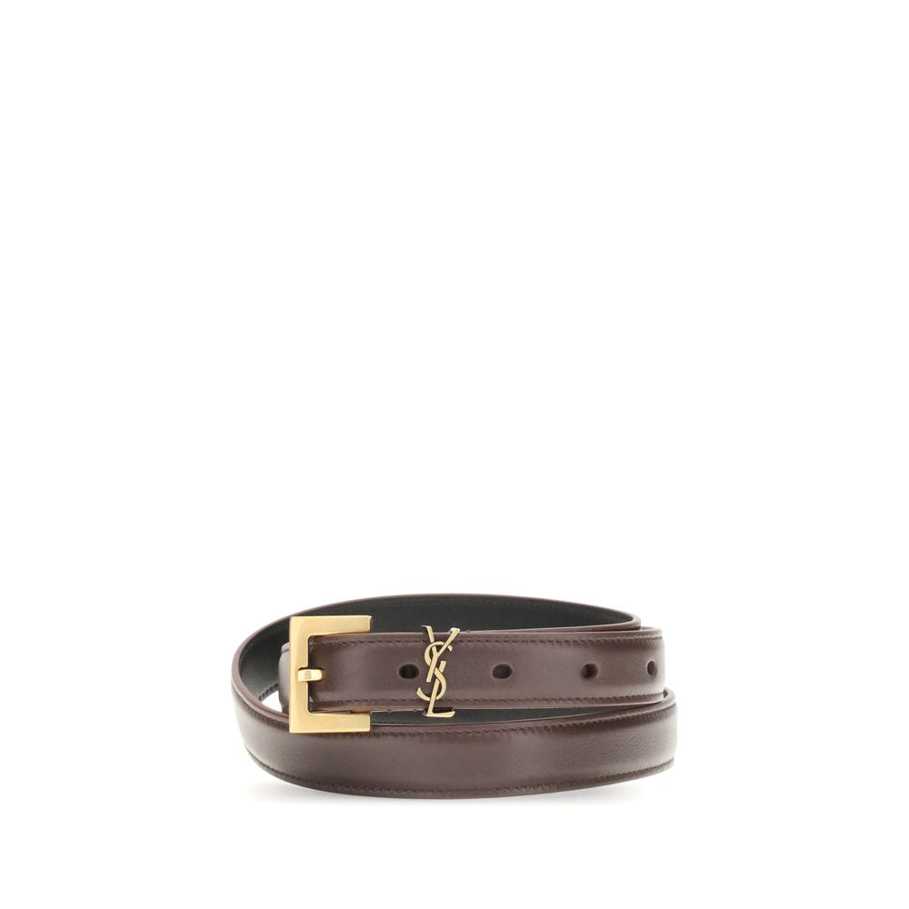 Saint Laurent Brauner Kalbsleder Bos Taurus Dünner Gürtel
