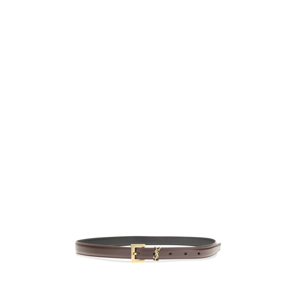 Saint Laurent Brauner Kalbsleder Bos Taurus Dünner Gürtel