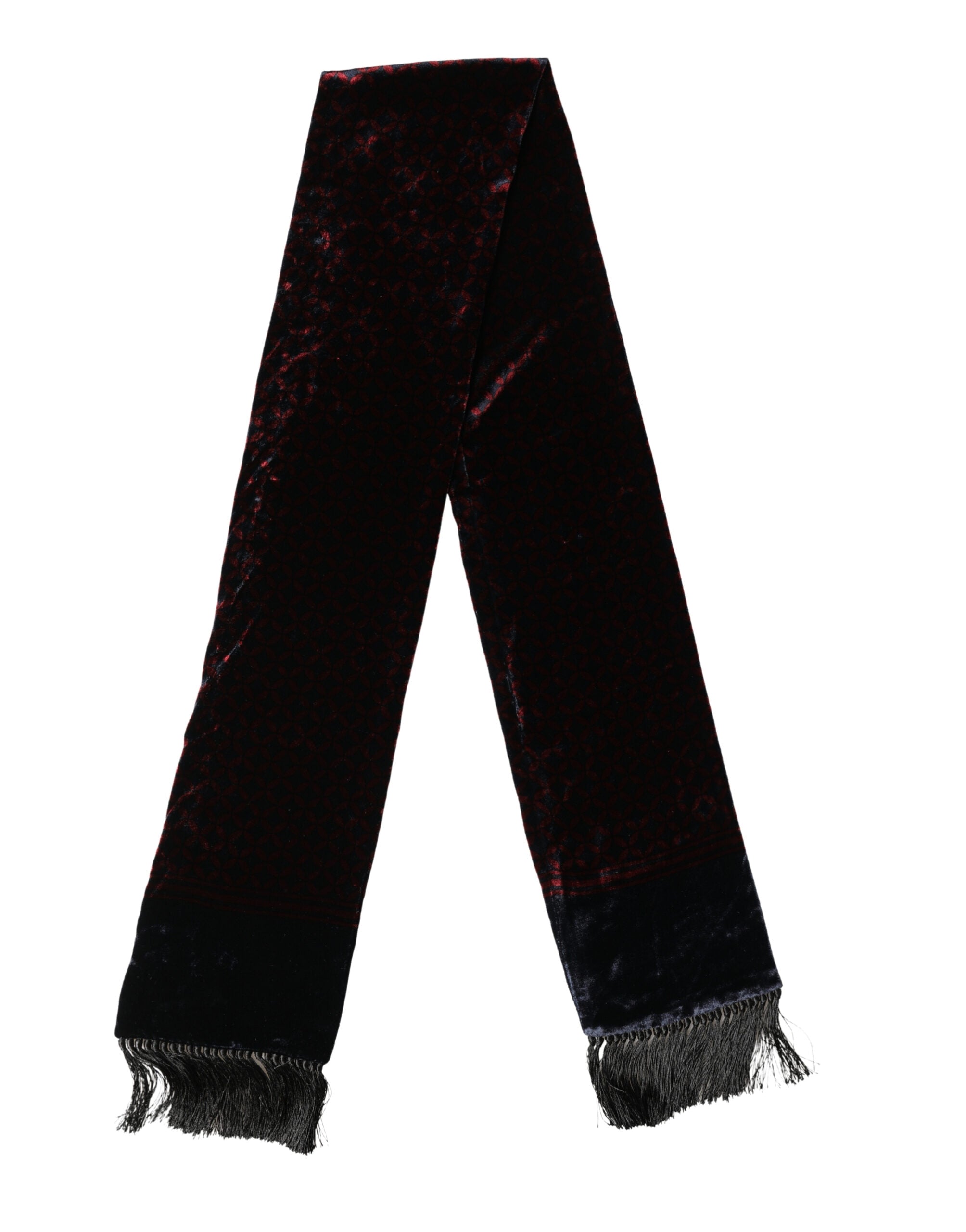 Dolce & Gabbana Schwarzer Roter Rayon Geometrisches Muster Fransen 140cm X 16cm Schal