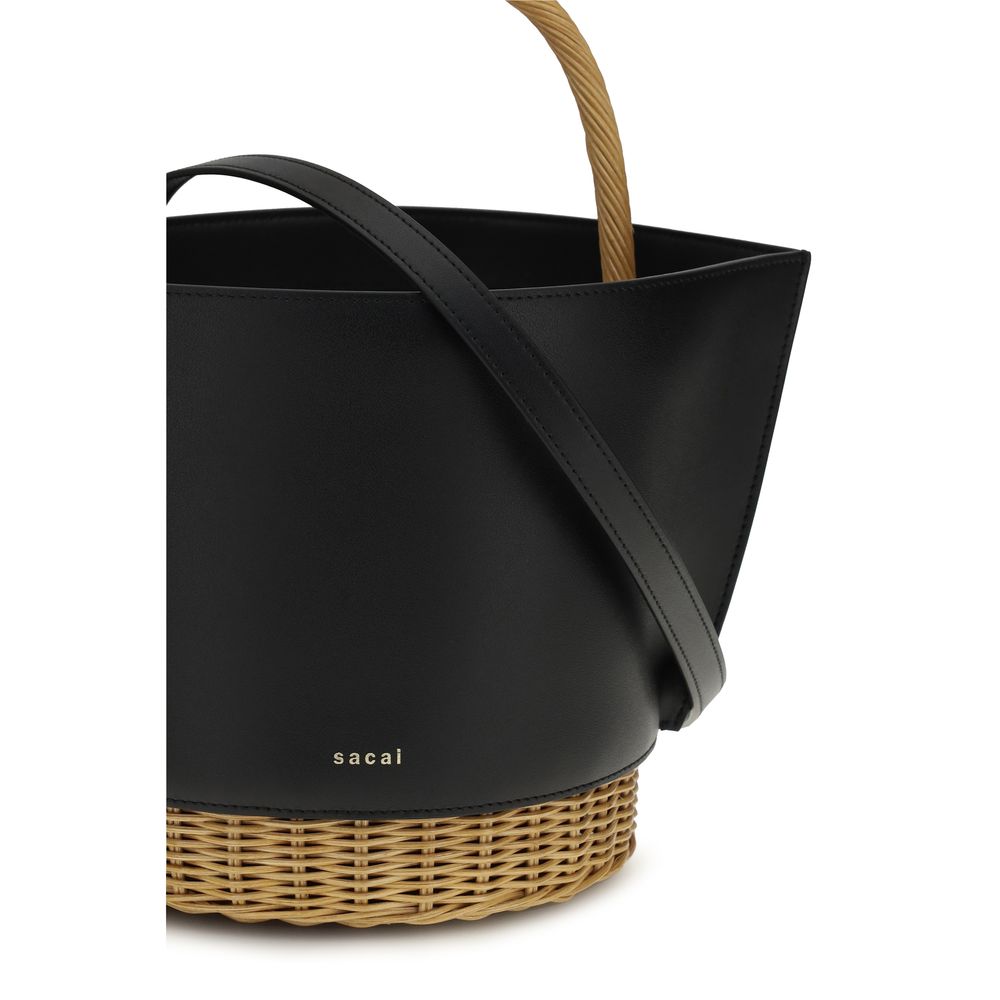 Sacai Schwarze Bos Taurus Kalbsleder Schultertasche