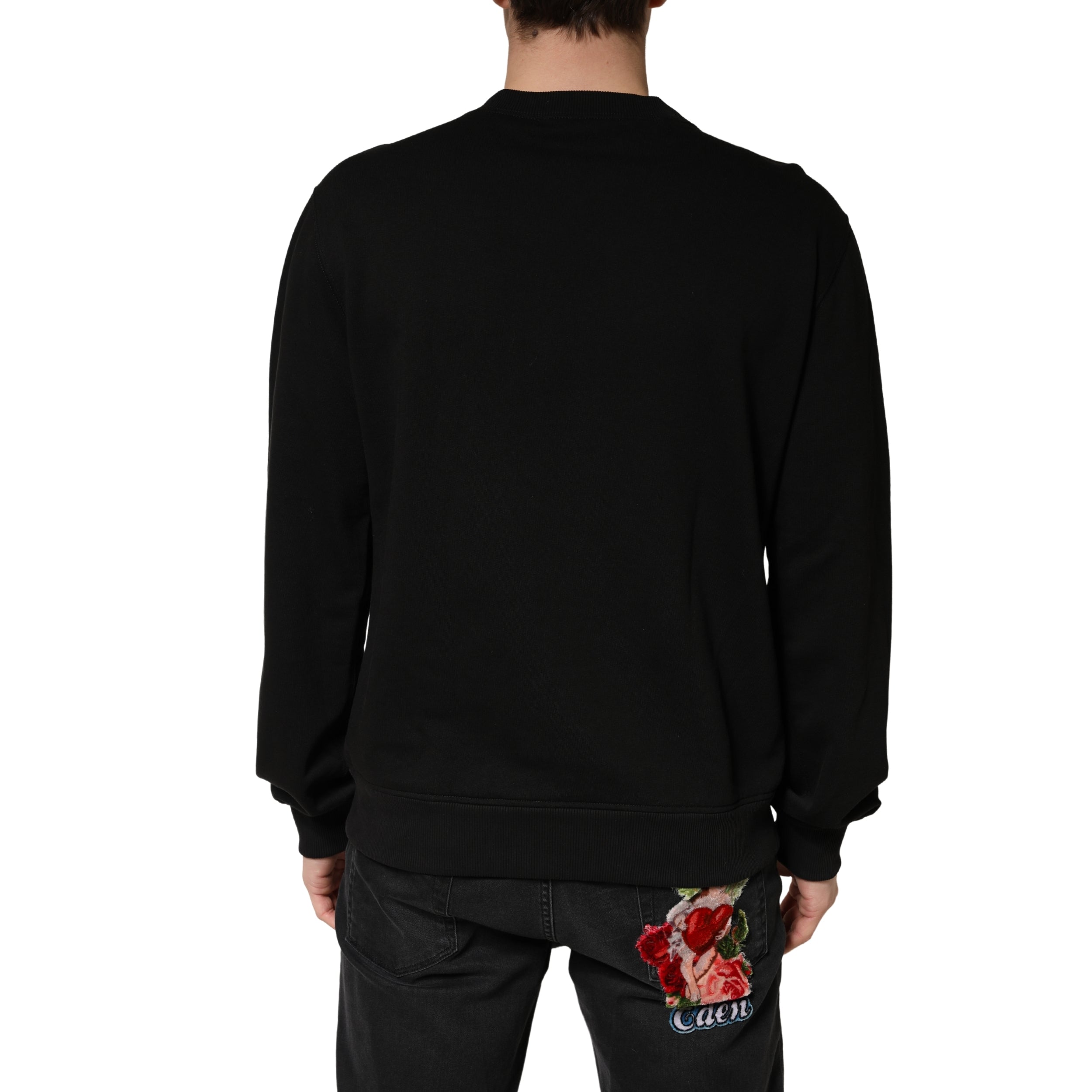 Dolce & Gabbana Pullover Schwarz Baumwolle Rundhalsausschnitt Sweatshirt