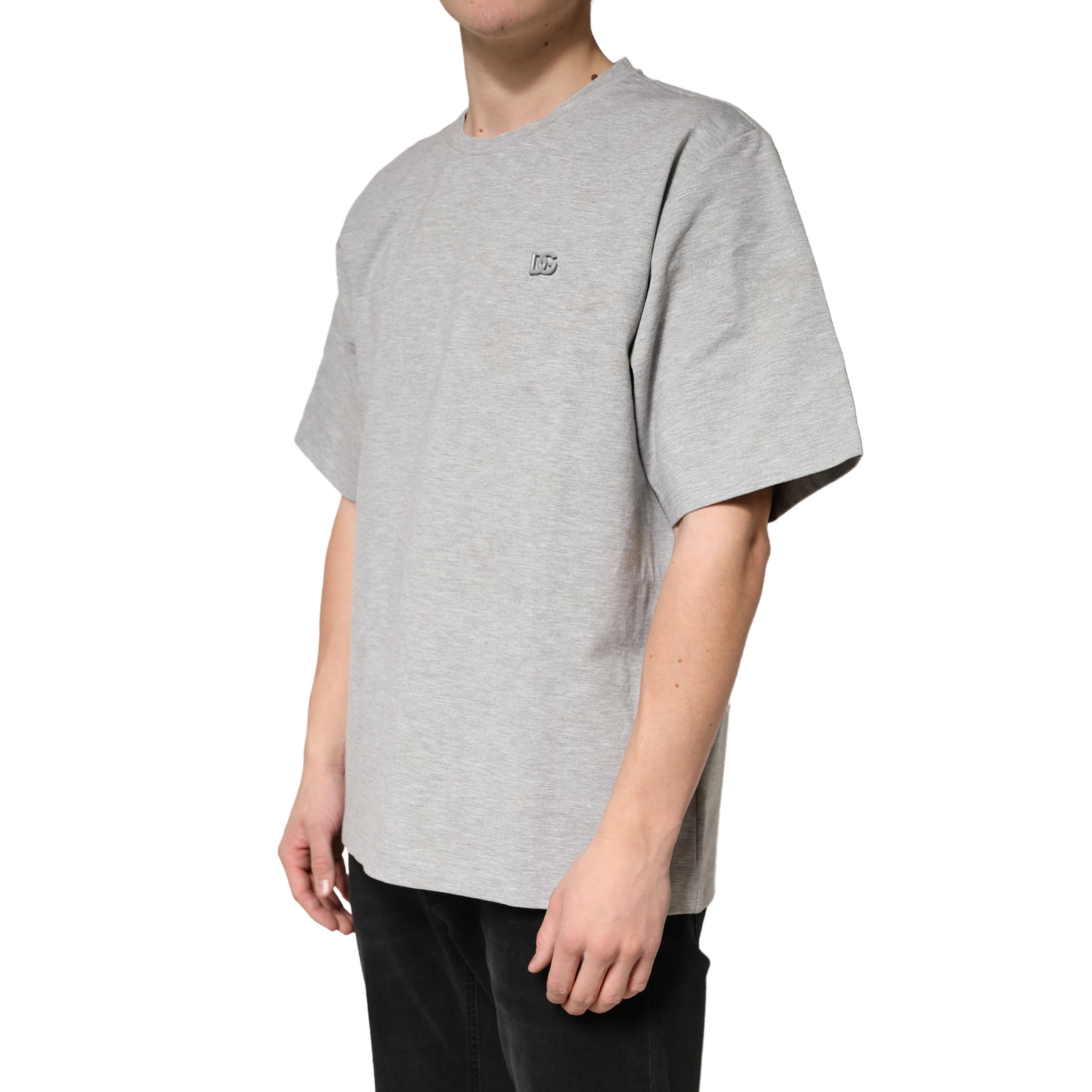 Dolce & Gabbana Graues Baumwoll-T-Shirt mit Rundhalsausschnitt und kurzen Ärmeln
